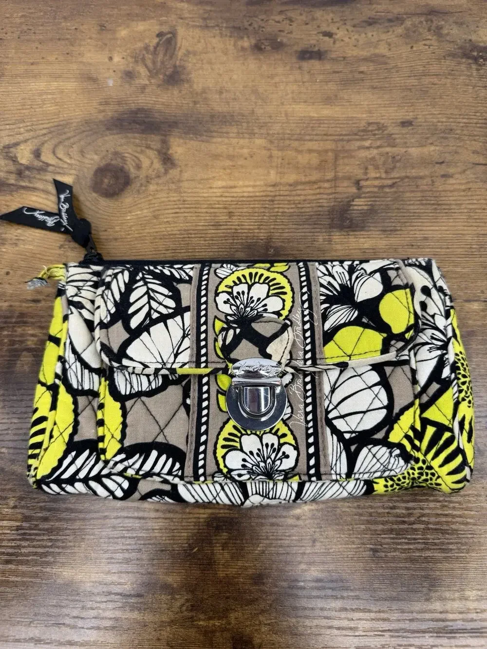 Vera Bradley Citron Ultimate Wristlet Clutch Wallet Yellow Black Discontinued